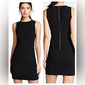 NWT Alice + Olivia Colin Black Crewneck Sleeveless Dress w/Neon Yellow Trim $350